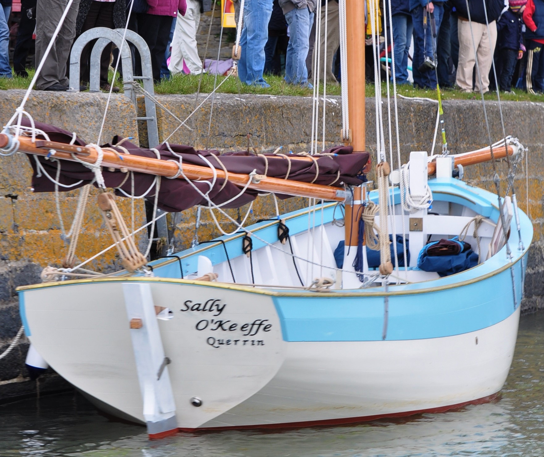 Sally O'Keeffe alongside at Querrin Pier during her launch, May 2012.